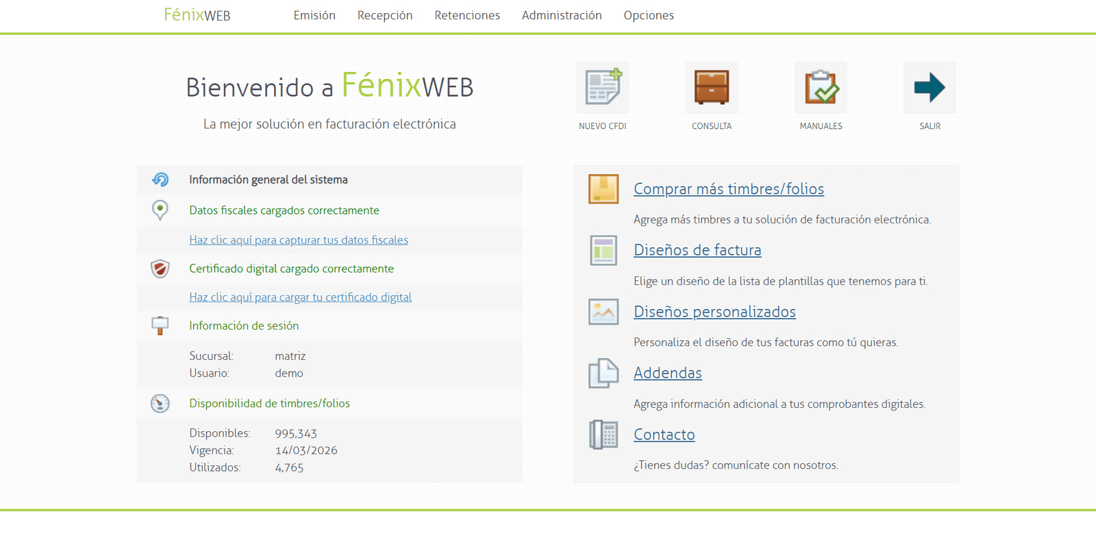 Interfaz del sistema de facturación